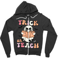 Spooky Season Halloween Trick Or Teach Ghost Retro Groovy Zipper Hoodie | Artistshot