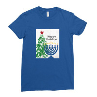 Happy Holidays Tree And Menorah  Art By Linda Woods Ladies Fitted T-shirt | Artistshot