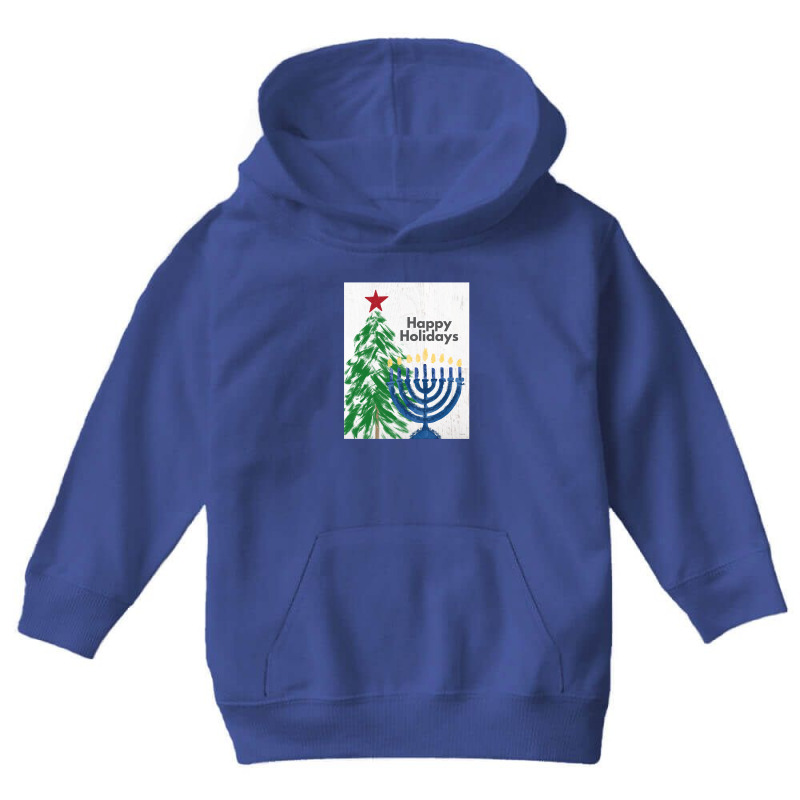 Happy Holidays Tree And Menorah  Art By Linda Woods Youth Hoodie by cm-arts | Artistshot