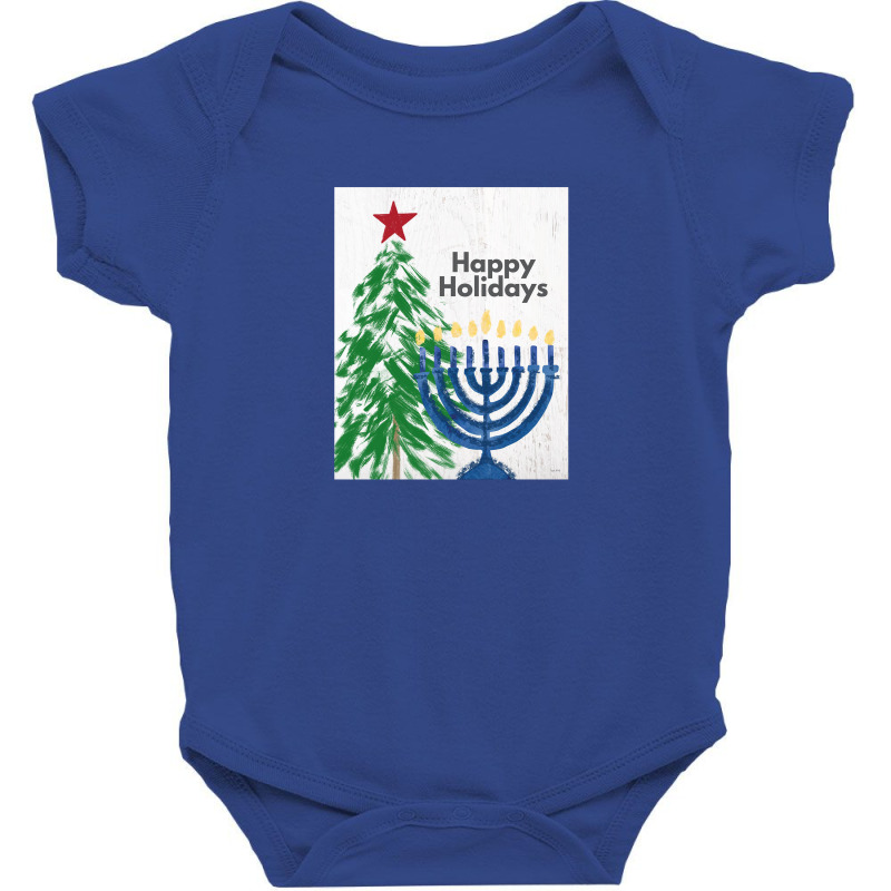 Happy Holidays Tree And Menorah  Art By Linda Woods Baby Bodysuit by cm-arts | Artistshot