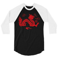 Red Japanese Dragon Aesthetic Grunge 90s Chinese Dragon 3/4 Sleeve Shirt | Artistshot