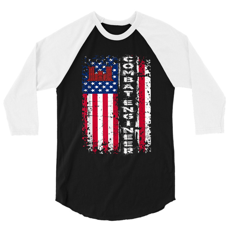 Combat Engineer Distressed American Flag - U.s. Military 3/4 Sleeve Shirt by MarjorieWillie | Artistshot