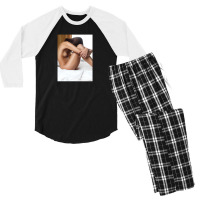 Beautiful Woman Sitting Naked On Bed With Arms Around Her Knees Men's 3/4 Sleeve Pajama Set | Artistshot