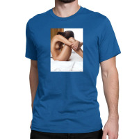 Beautiful Woman Sitting Naked On Bed With Arms Around Her Knees Classic T-shirt | Artistshot