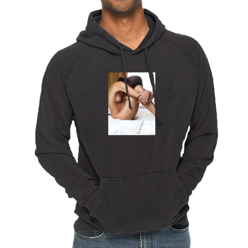 Beautiful Woman Sitting Naked On Bed With Arms Around Her Knees Vintage Hoodie | Artistshot