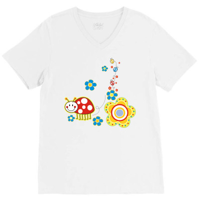 Ladybird, Insect, Animals, Flowers, Nature V-neck Tee Designed By Estore