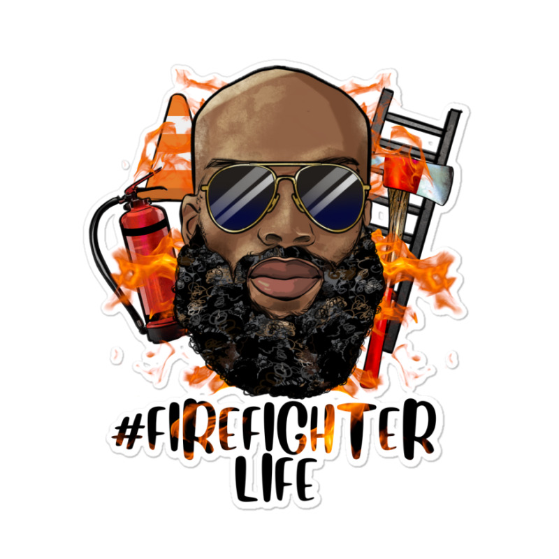 Bald Black Man Firefighter Life Sticker | Artistshot