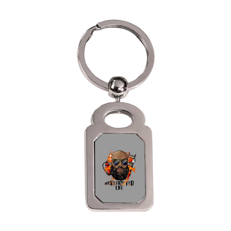 Bald Black Man Firefighter Life Silver Rectangle Keychain | Artistshot