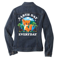 Fox Earth Day Everyday T  Shirt Earth Day Everyday Fox Animal Nature P Ladies Denim Jacket | Artistshot