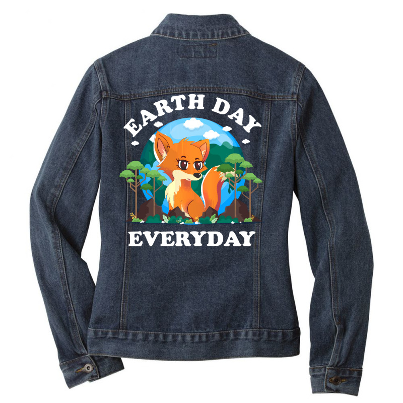 Fox Earth Day Everyday T  Shirt Earth Day Everyday Fox Animal Nature P Ladies Denim Jacket by cm-arts | Artistshot