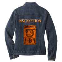 Inscryption Psychological Horror Ouroboros Card Game Halloween Scary S Ladies Denim Jacket | Artistshot