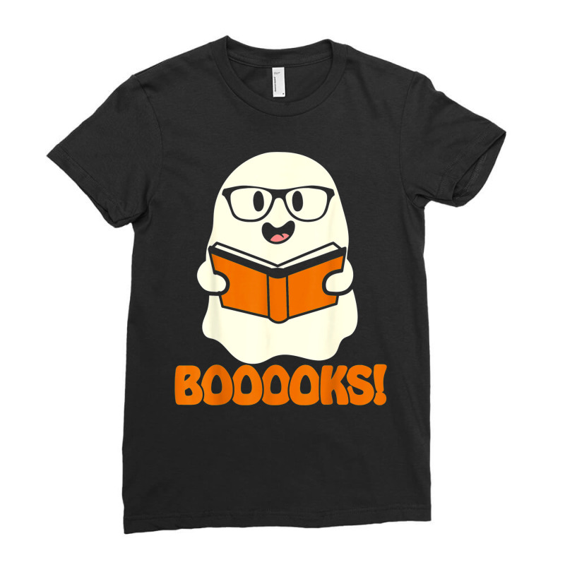 Booooks Ghost Boo Read Books Library Teacher Halloween Cute Ladies Fitted T-Shirt by Newshirt | Artistshot