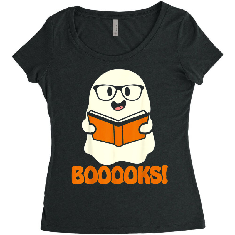 Booooks Ghost Boo Read Books Library Teacher Halloween Cute Women's Triblend Scoop T-shirt by Newshirt | Artistshot