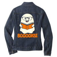 Booooks Ghost Boo Read Books Library Teacher Halloween Cute Ladies Denim Jacket | Artistshot