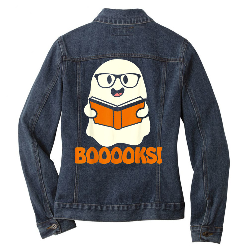 Booooks Ghost Boo Read Books Library Teacher Halloween Cute Ladies Denim Jacket by Newshirt | Artistshot