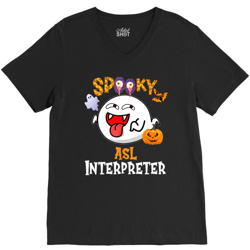 Boo Halloween Costume Spooky Asl Interpreter V-neck Tee | Artistshot