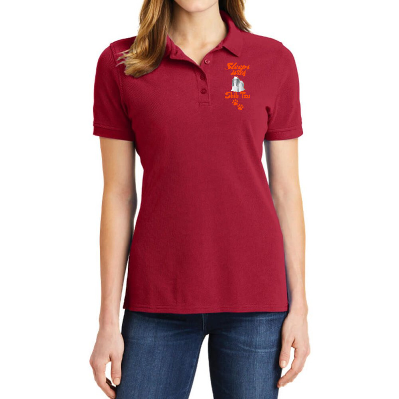 Sleeps With Shih Tzu Ladies Polo Shirt by tshiart | Artistshot