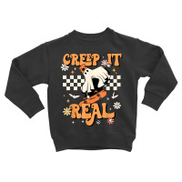 Creep It Real Retro Halloween Party Funny Ghost Skateboard Toddler Sweatshirt | Artistshot