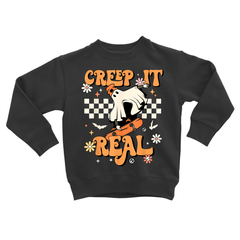 Creep It Real Retro Halloween Party Funny Ghost Skateboard Toddler Sweatshirt | Artistshot