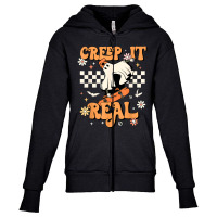 Creep It Real Retro Halloween Party Funny Ghost Skateboard Youth Zipper Hoodie | Artistshot