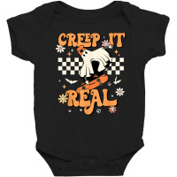 Creep It Real Retro Halloween Party Funny Ghost Skateboard Baby Bodysuit | Artistshot