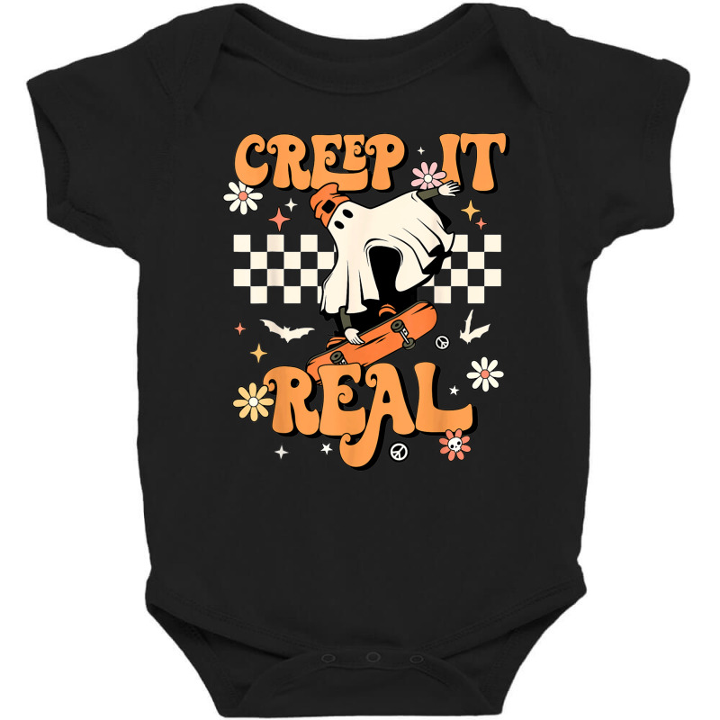 Creep It Real Retro Halloween Party Funny Ghost Skateboard Baby Bodysuit | Artistshot