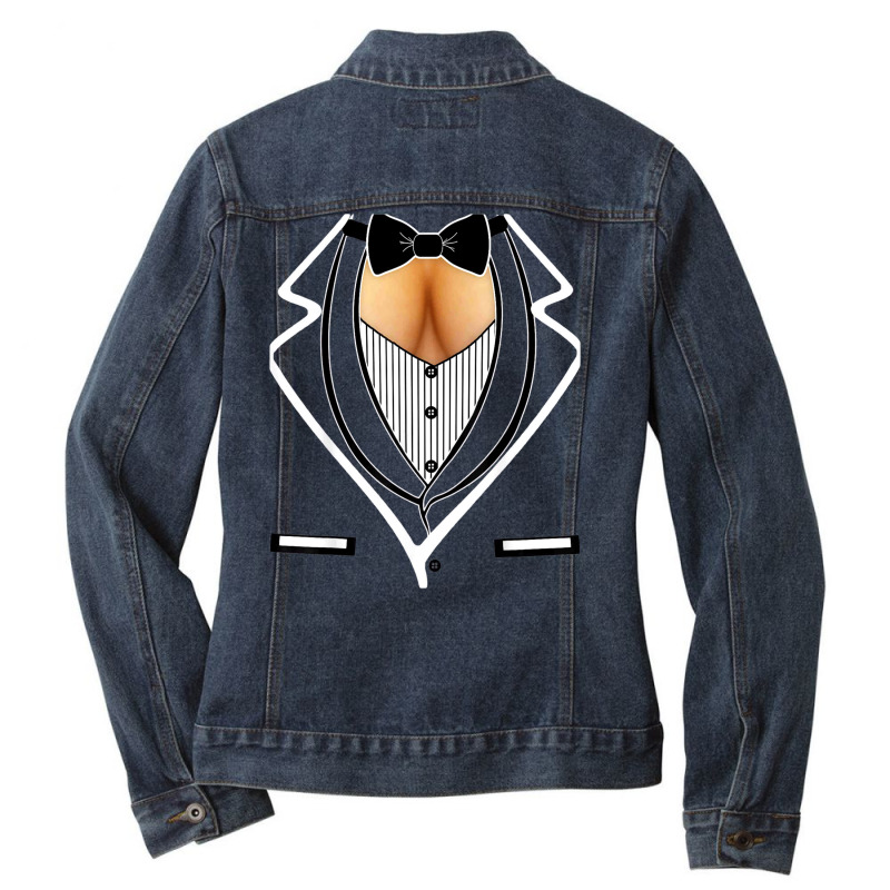 Funny Ladies Cleavage Tuxedo Party Mardi Gras Tailgate Ladies Denim Jacket by Premium | Artistshot