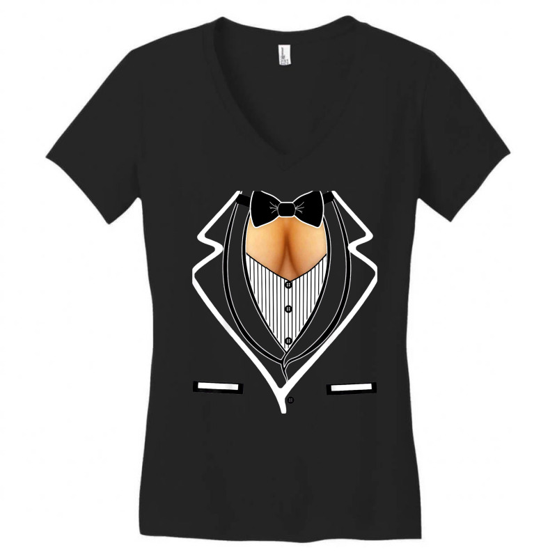 Funny Ladies Cleavage Tuxedo Party Mardi Gras Tailgate Women's V-Neck T-Shirt by Premium | Artistshot