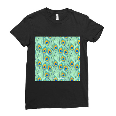 Lovely Peacock Feather Pattern With Flat Design Ladies Fitted T-shirt Designed By Salmanaz