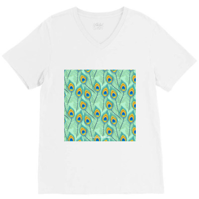 Lovely Peacock Feather Pattern With Flat Design V-neck Tee Designed By Salmanaz