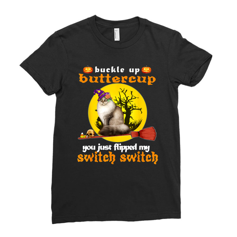 Buckle Up Buttercup Siberian Cat Halloween Ladies Fitted T-Shirt by TopShirts | Artistshot