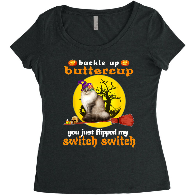 Buckle Up Buttercup Siberian Cat Halloween Women's Triblend Scoop T-shirt by TopShirts | Artistshot