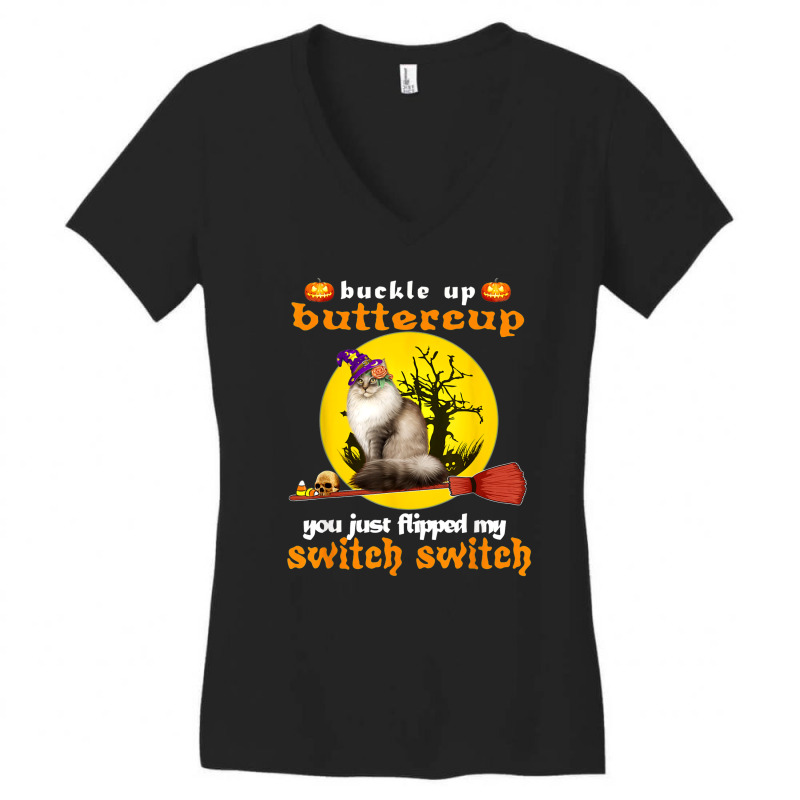 Buckle Up Buttercup Siberian Cat Halloween Women's V-Neck T-Shirt by TopShirts | Artistshot