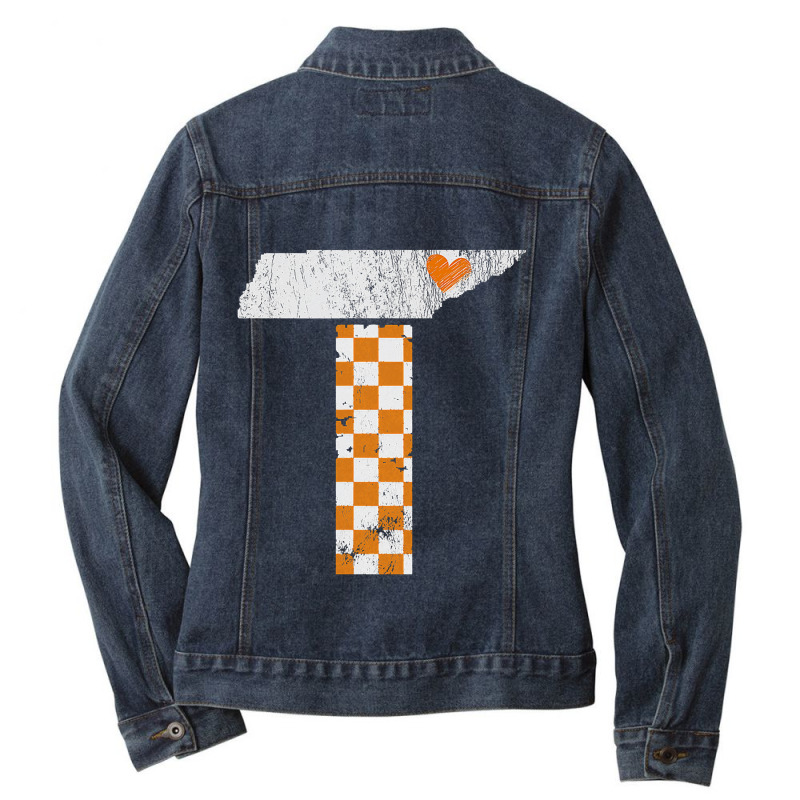 Tennessee Flag Vintage Football Fan Orange And White Gift Ladies Denim Jacket by cm-arts | Artistshot