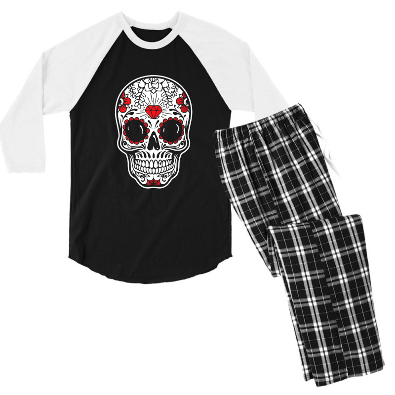 Sugar Skull Day Of The Dead Calavera Men's 3/4 Sleeve Pajama Set by MasakoShinzawa | Artistshot