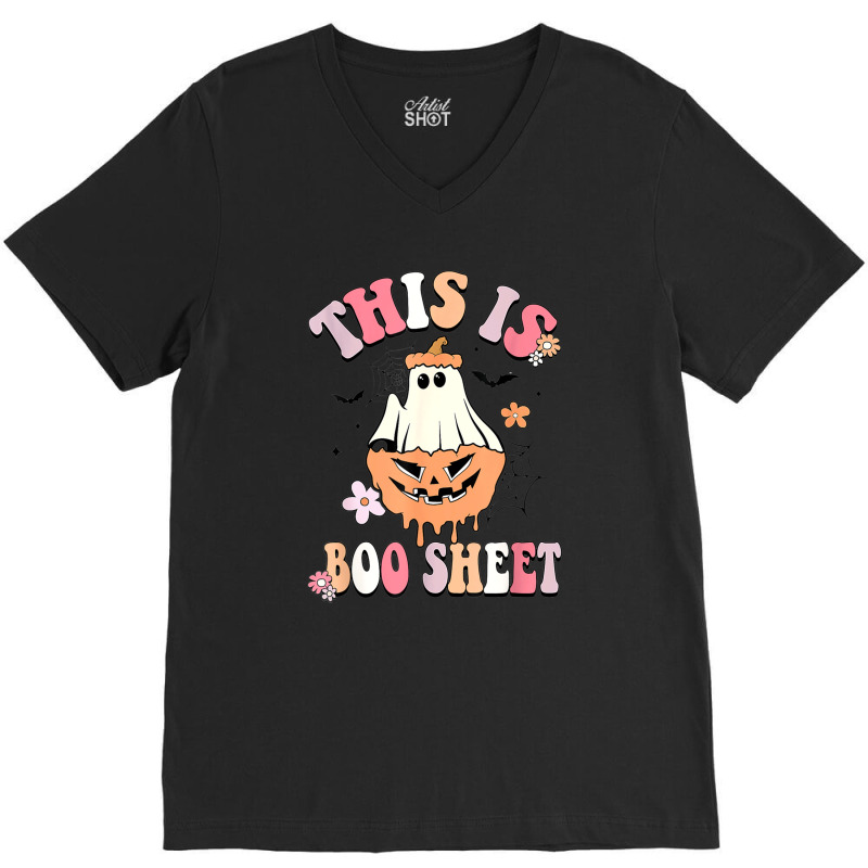 Groovy This Is Boo Sheet Floral Ghost Halloween Costume V-Neck Tee by Newart | Artistshot