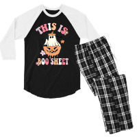 Groovy This Is Boo Sheet Floral Ghost Halloween Costume Men's 3/4 Sleeve Pajama Set | Artistshot