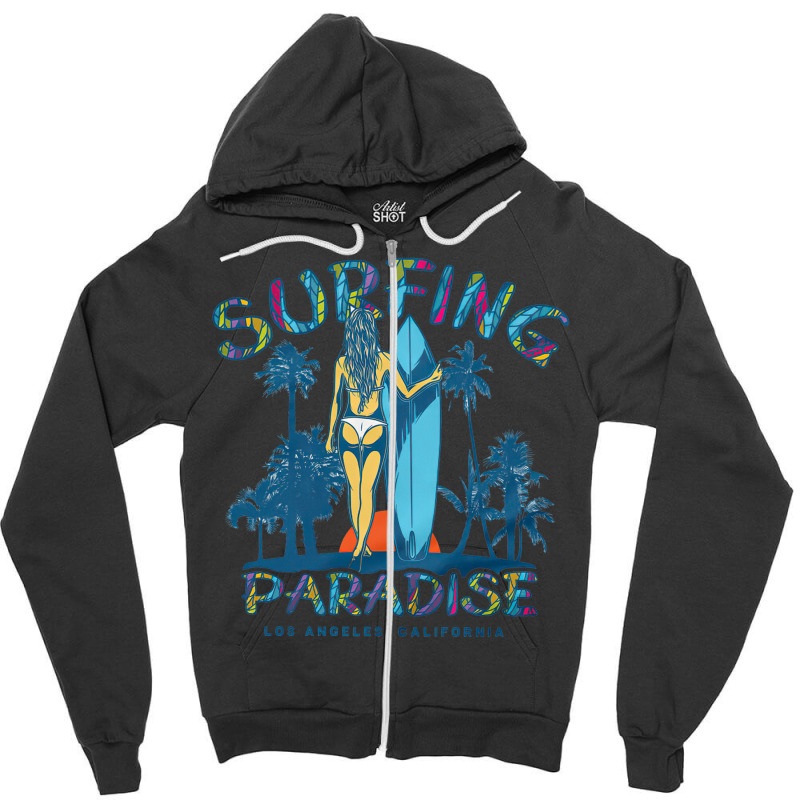 Surfing Paradise California, Surfing Paradise California Vintage, Surf Zipper Hoodie | Artistshot