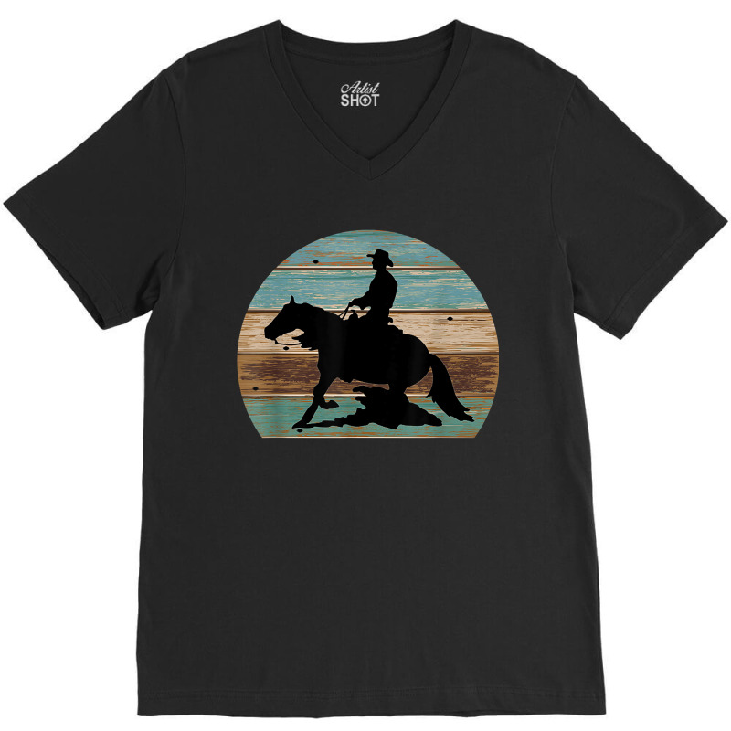 Western Cowboy Reining Horse Sliding Stop Vintage Style V-neck Tee | Artistshot