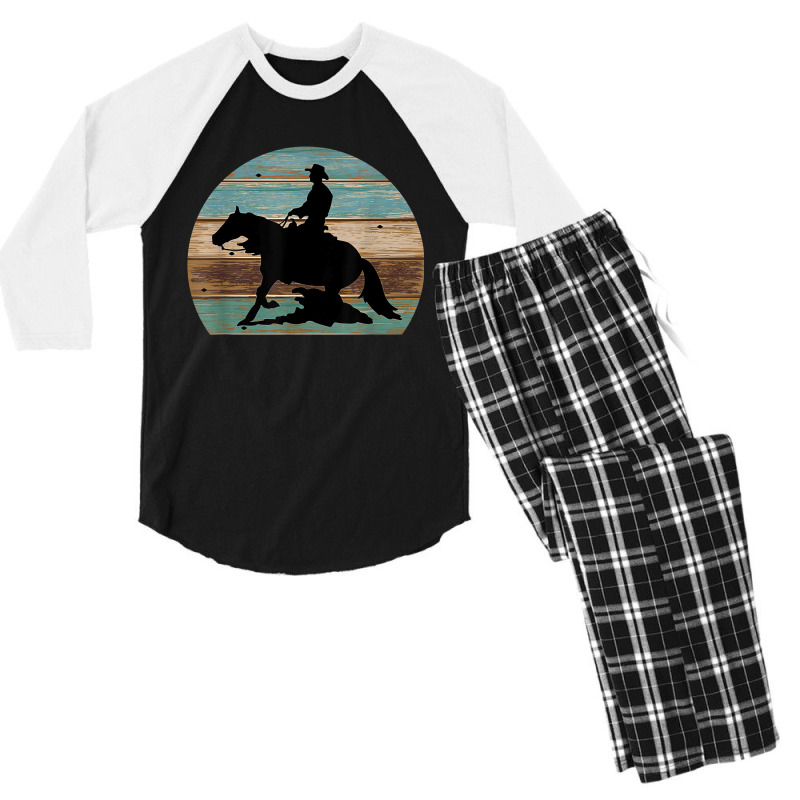 Western Cowboy Reining Horse Sliding Stop Vintage Style Men's 3/4 Sleeve Pajama Set | Artistshot