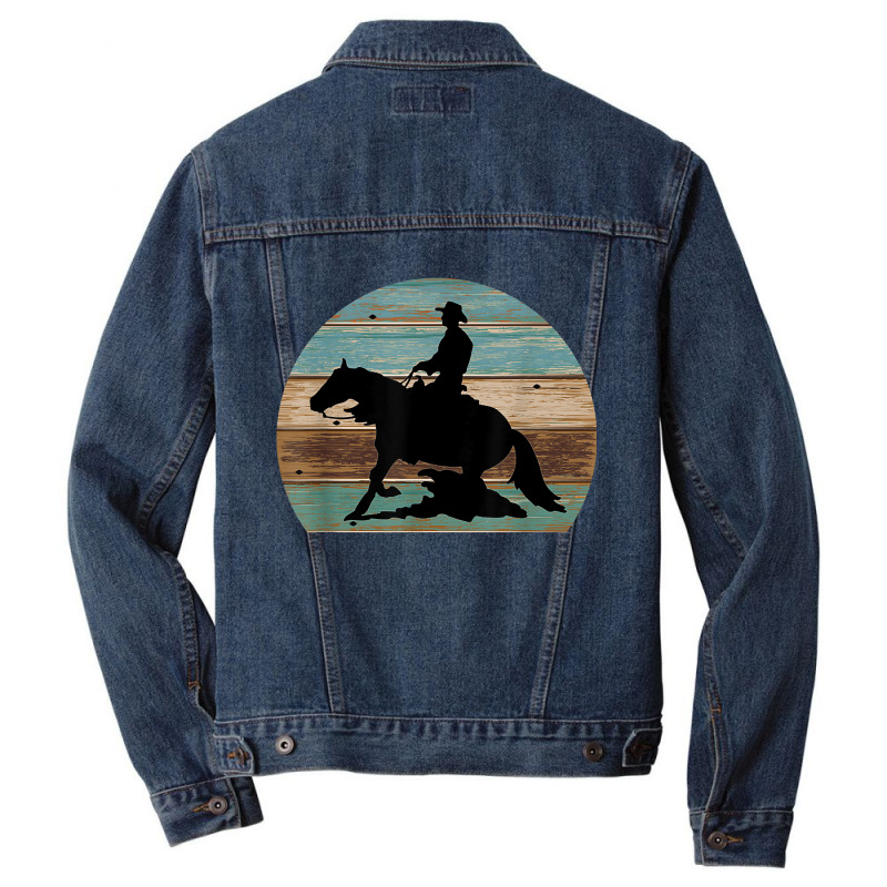 Western Cowboy Reining Horse Sliding Stop Vintage Style Men Denim Jacket | Artistshot