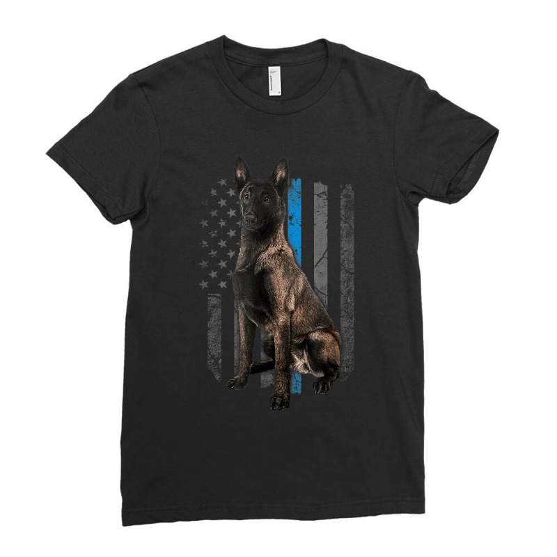 Thin Blue Line American Flag Belgian Malinois Police Dog Ladies Fitted T-Shirt by LorettaSharron | Artistshot