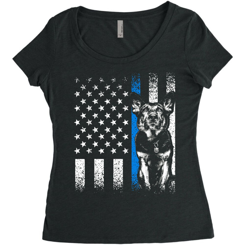 Thin Blue Line American Flag Police K9 Dog Balinese Malinois Women's Triblend Scoop T-shirt by LorettaSharron | Artistshot