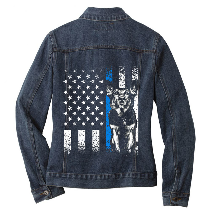 Thin Blue Line American Flag Police K9 Dog Balinese Malinois Ladies Denim Jacket by LorettaSharron | Artistshot