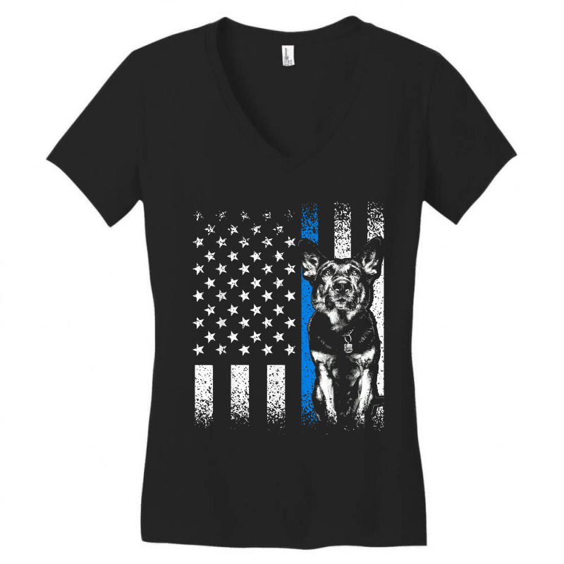 Thin Blue Line American Flag Police K9 Dog Balinese Malinois Women's V-Neck T-Shirt by LorettaSharron | Artistshot