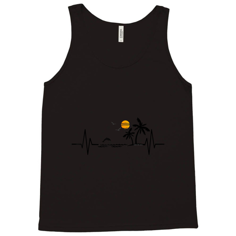 Heartbeat With Tropical Palm Trees Beach Island And Dolphin T-shirt Tank Top by Teemoney2 | Artistshot