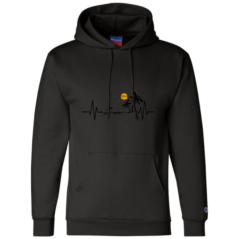 Heartbeat With Tropical Palm Trees Beach Island And Dolphin T-shirt Champion Hoodie by Teemoney2 | Artistshot