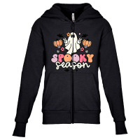 Halloween Groovy Retro Ghost Spooky Season Youth Zipper Hoodie | Artistshot