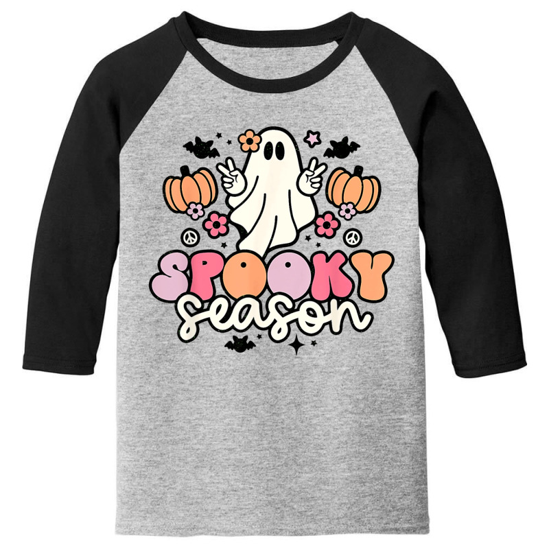 Halloween Groovy Retro Ghost Spooky Season Youth 3/4 Sleeve by Newshirt | Artistshot