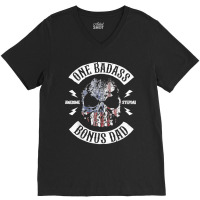 Mens One Badass Bonus Stepdad Birthday Step Dad Fathers Day Gift V-neck Tee | Artistshot